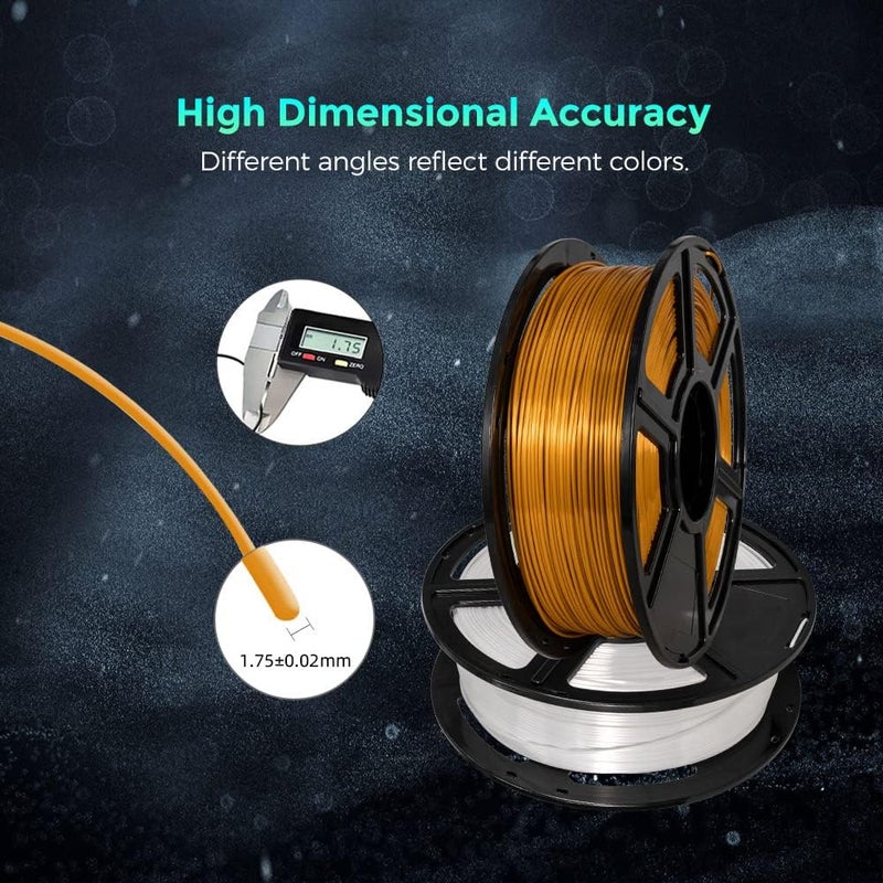 FLASHFORGE خيوط طابعة ثلاثية الأبعاد، خيوط حريرية 1.75 مم، بكرة 1 كجم (2.2 رطل)، دقة أبعاد +/- 0.02 مم لطابعات FDM ثلاثية الأبعاد، نسيج حريري ولمعان فائق (ذهبي) - Image 3